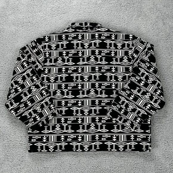 Jane Ashley Womens Jacket Coat Black Aztec Southwest Pocket 100% Cotton Size XL - Picture 2 of 9